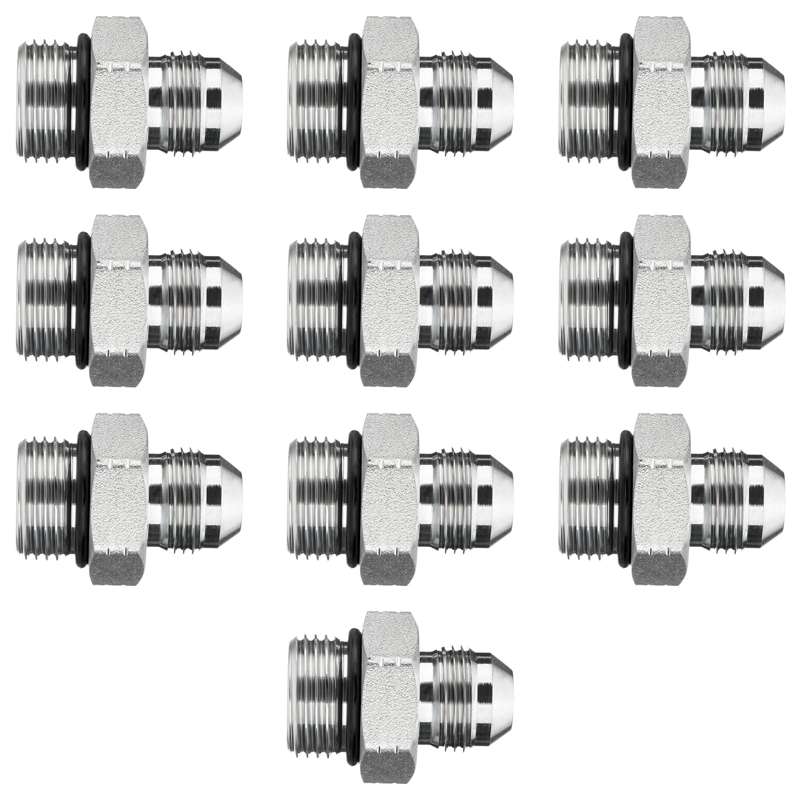 Racewill 10 Pack Hydraulic Hose Adapter Fittings: 1/2" JIC 37° Male x #10 SAE/ORB Male, Straight Tube Fitting Kits with Protection Cover
