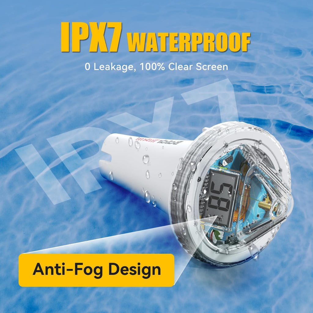 Pool Thermometer Digital Floating Easy Read, Anti-Fog 360° Reading with Indoor Temperature Humidity Monitor, IPX7 Water Temperature Monitor for Hot Tub/Ice Bath/Swimming Pool/SPA/Aquarium/Pond