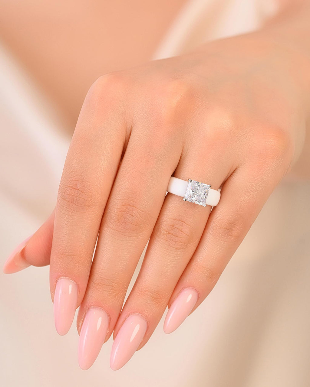 Rinfit Silicone Ring with Stone, Princess Cut CZ - Wht/Sil, Size 7
