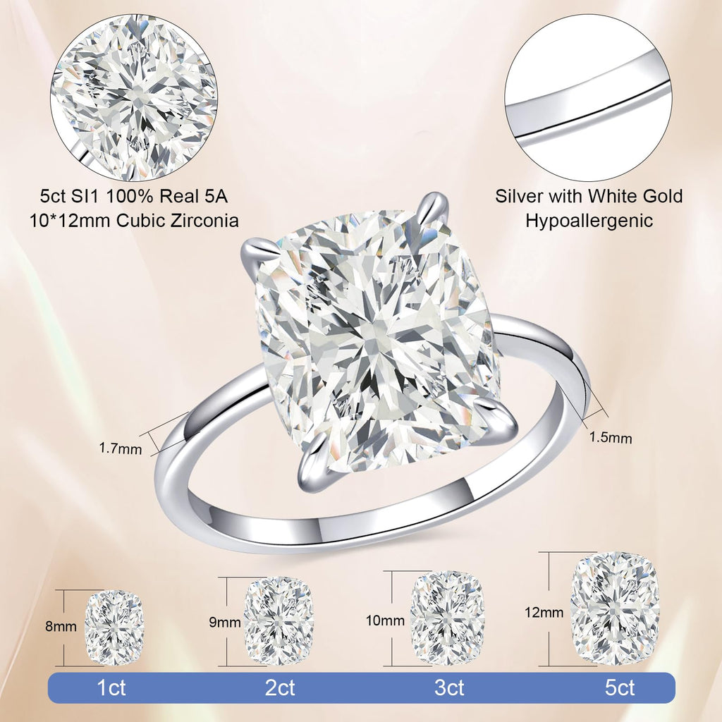 AVECON 5CT Elongated Cushion Cut Engagement Ring for Women, Travel, Size 7