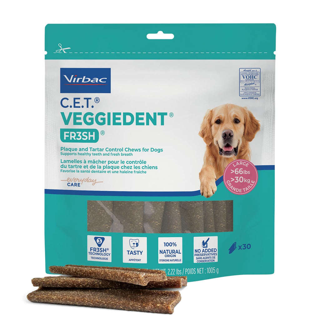 C.E.T. Veggiedent Fr3sh Plaque and Tartar Control Chews for Dogs, Large