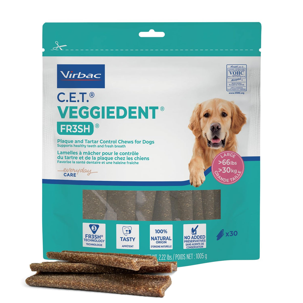 C.E.T. Veggiedent Fr3sh Plaque and Tartar Control Chews for Dogs, Large