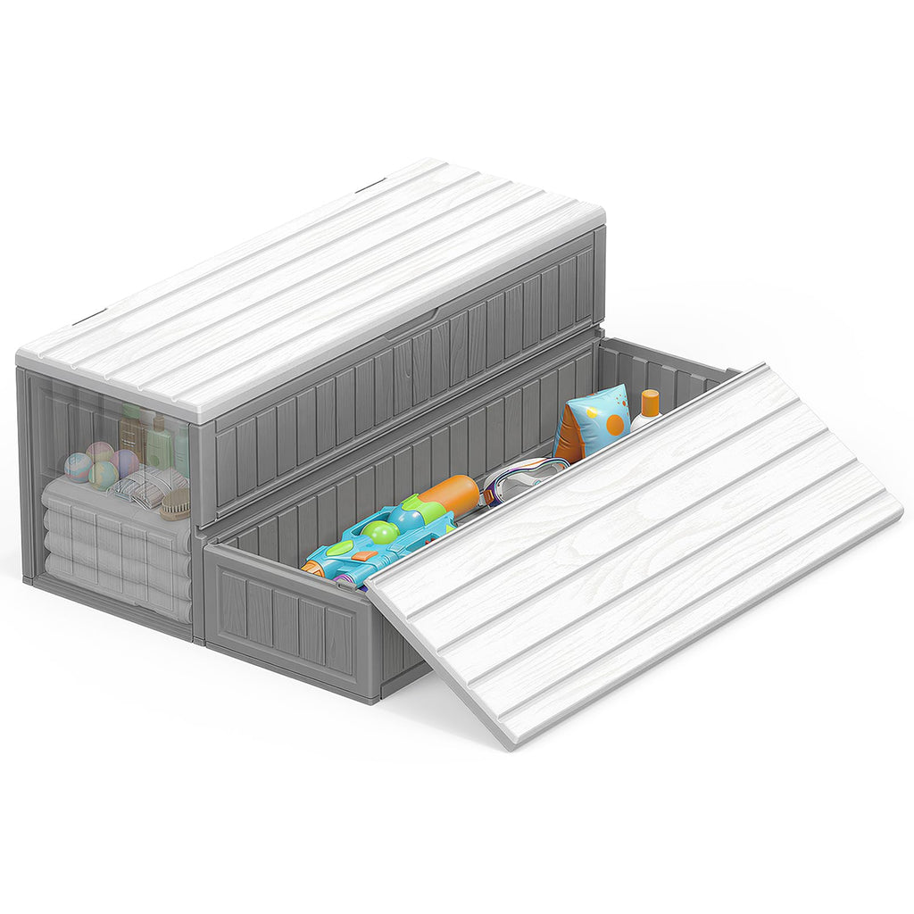 CAMMOO Hot Tub Steps - Double-Decker Large Storage & Snap-Together Assembly, Fully Sealed Spa Steps with Non-Slip Wider Step, Hot Tub Stairs, Outdoor/Indoor, Grey-White