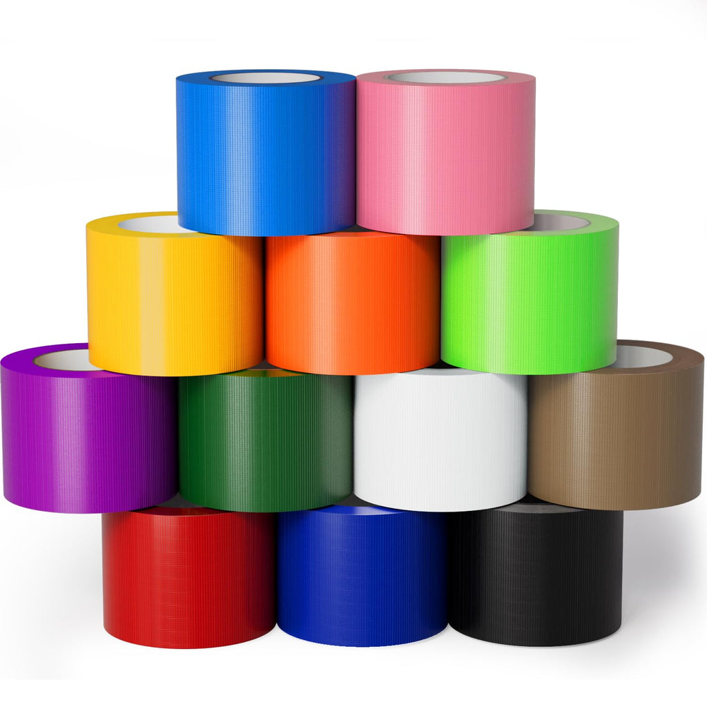 SWRT 12 Pack Rainbow Colored Duct Tape 2" x10YD Waterproof No Residue