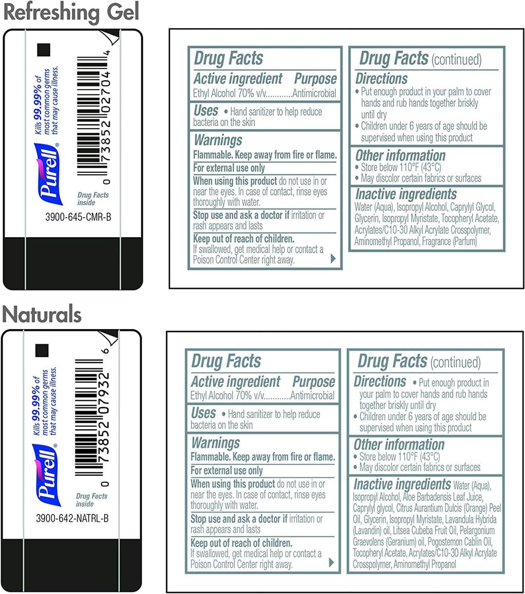 Purell Advanced Hand Sanitizer Variety Pack, Naturals and Refreshing Gel, 1 Fl Oz Travel Size Flip-Cap Bottle with Jelly Wrap Carrier (Pack of 8) - 3900-09-ECSC