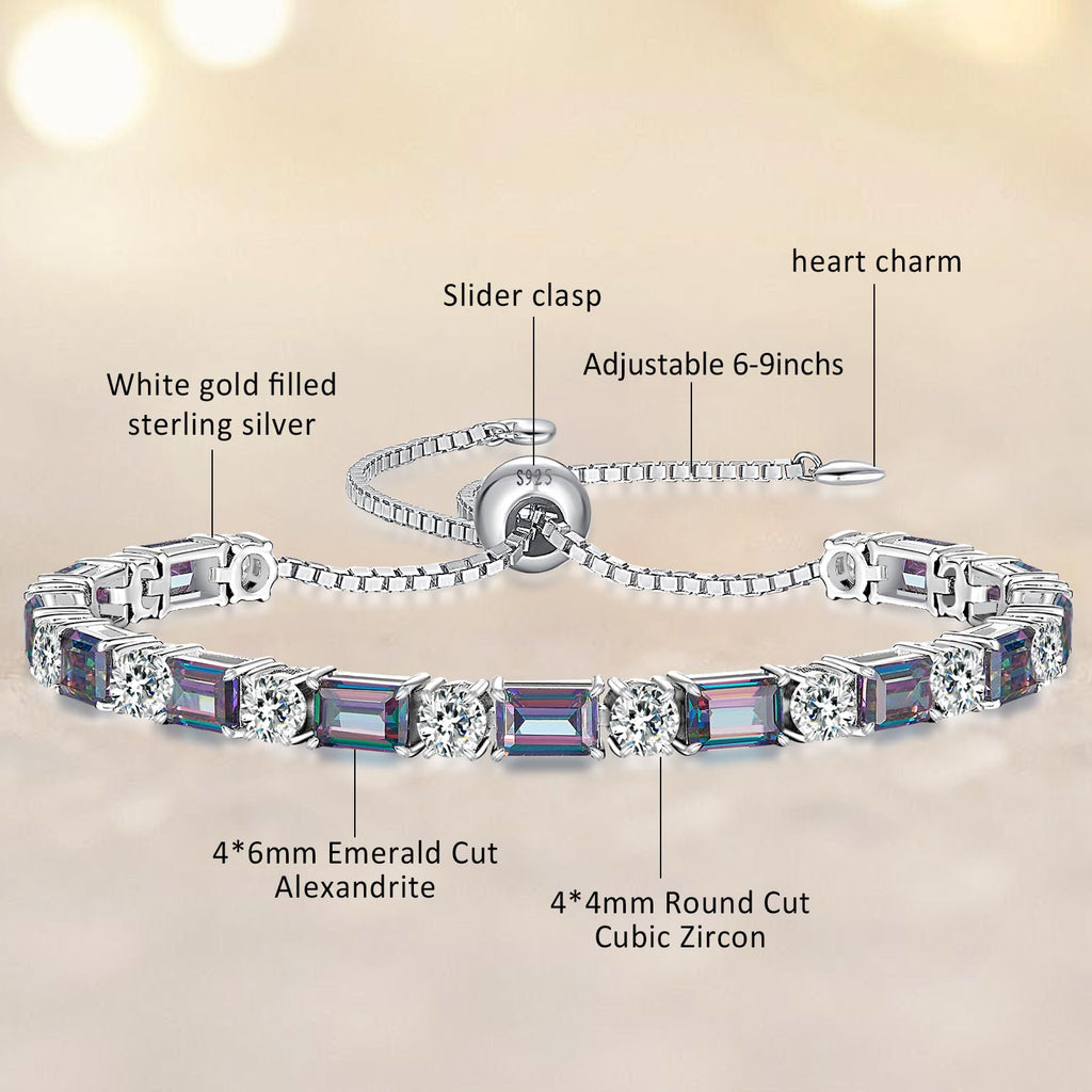 ETERMBOL Birthstone Tennis Bracelets for Women White Gold Sterling Silver Gemstone Bracelets Adjustable Chain 6-9 Inchs Jewelry Anniversary Birthday Gifts for Women Mom Wife Her