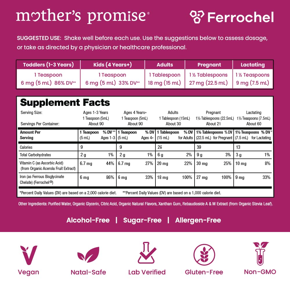 Organic Liquid Iron Supplement for Women, Men & Kids with Vitamin C | Sugar Free Natural Berry Flavor Non Constipating Vegan Ferrochel® Iron Supplements for Healthy Blood, Prenatal & Postnatal