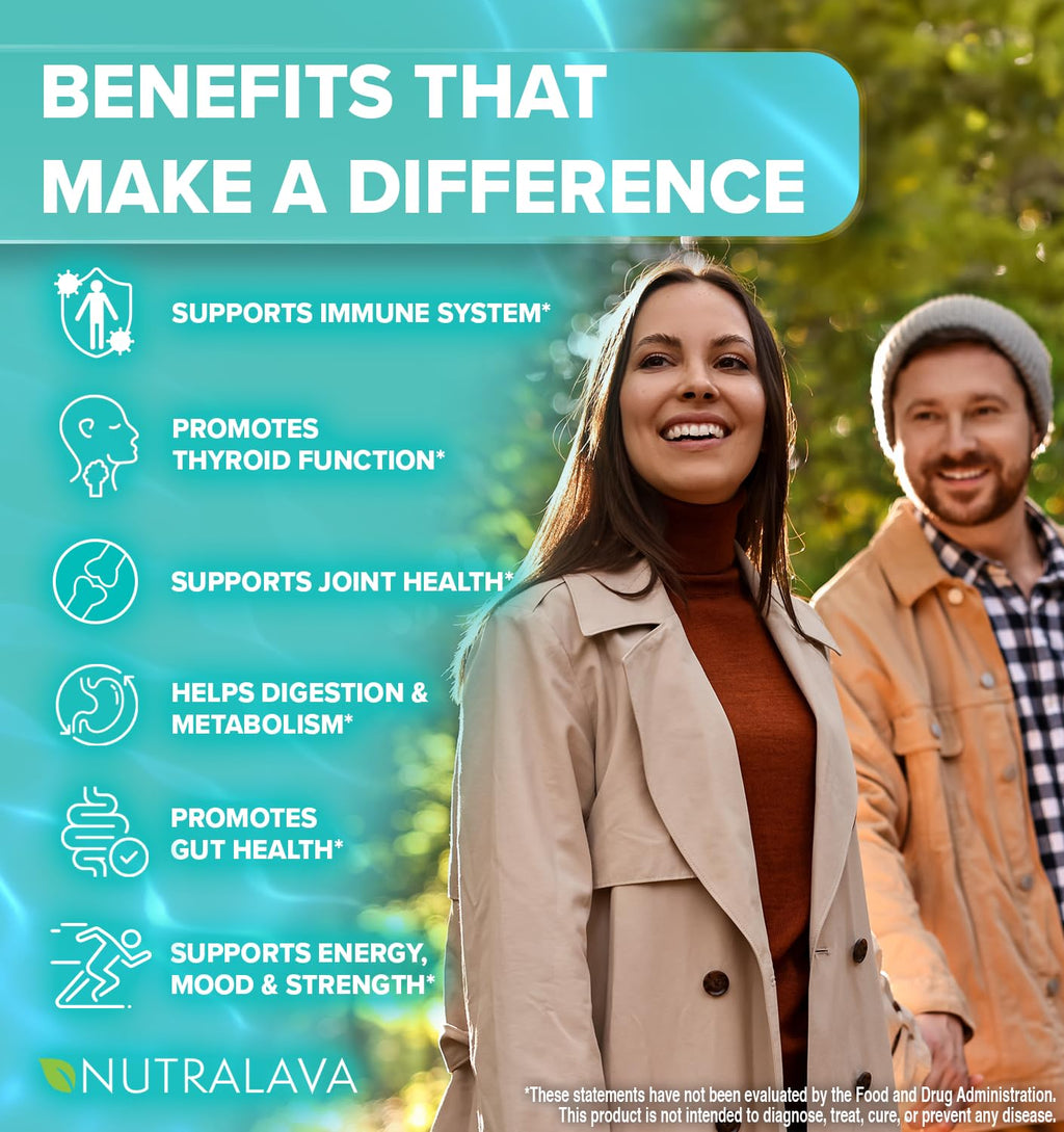 NUTRALAVA Sea Moss Capsules - Irish Sea Moss Black Seed Oil Ashwagandha - Immune Thyroid Joint & Gut Support - Gluten-Free Non-GMO GMP - 60 Count