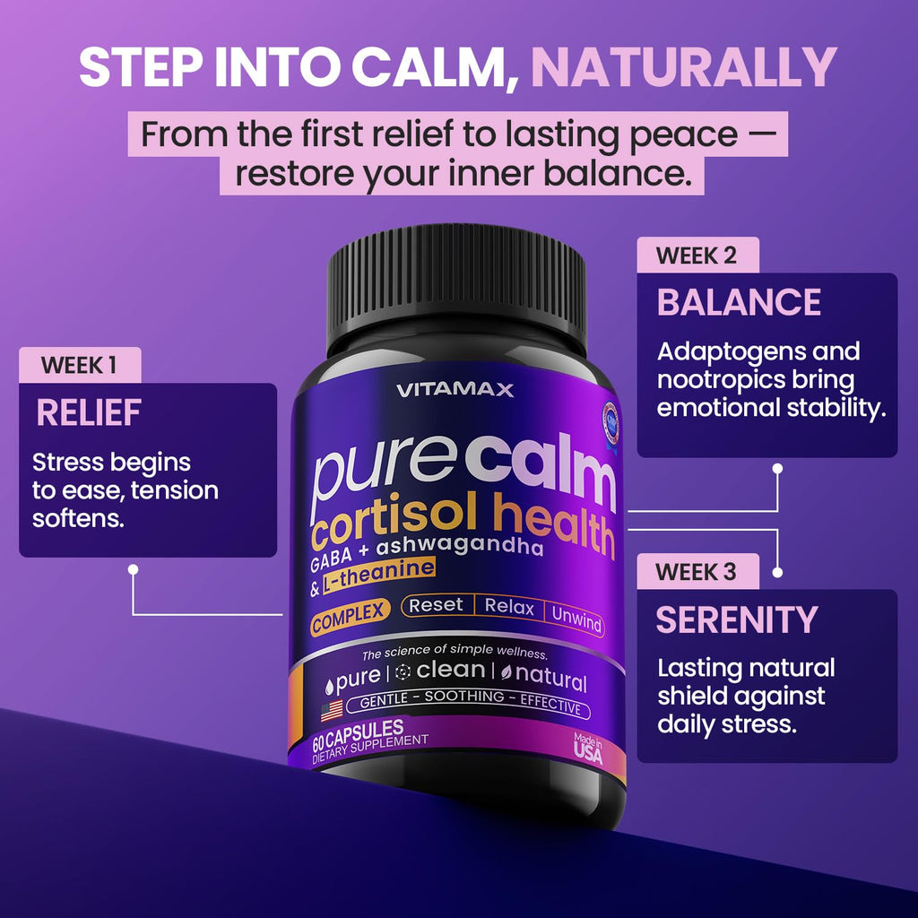 Cortisol Supplements for Women and Men - L-Theanine, Ashwagandha, GABA - High Cortisol Manager Reducer - Relaxation, Mood & Stress Support - Ginkgo Biloba, Bacopa Monnieri, 5-HTP - Made in USA