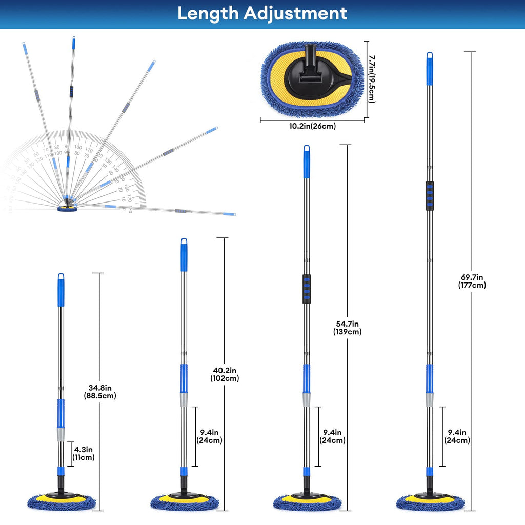 Wall Cleaner, Max 66'' Wall Mop with Long Handle, Ceiling Dust Mop with 15° Labor-Saving Elbow Extension Pole, Baseboard Duster Washer Scrubber, High Reach Window Cleaning Brush, Roof Cleaning Tool-BU