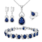 LMXXVJ Women Jewelry Set Platinum Plated Necklace Open Ring Earrings Bracelet Set,Birthday/Anniversary Mother’s Day Jewelry Gifts for Mom/Wife/Sister/Best Friend (blue, Adjustable)