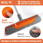 Eazer 2-in-1 Floor Scrub Brush with Long Handle, Soft/Hard Bristle Concrete Deck Brush with Squeegee, Garage Floor Cleaner for Tile/Concrete, Indoor/Outdoor Kitchen Bathroom Pool Deck -12" W/60 H