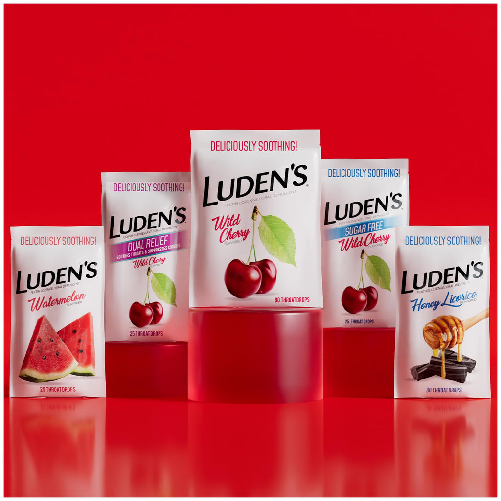 Luden's Sore Throat Relief Lozenges for Minor Everyday Irritation & Dry Mouth, Wild Cherry Flavored Drops, 90 Count, Pack of 2