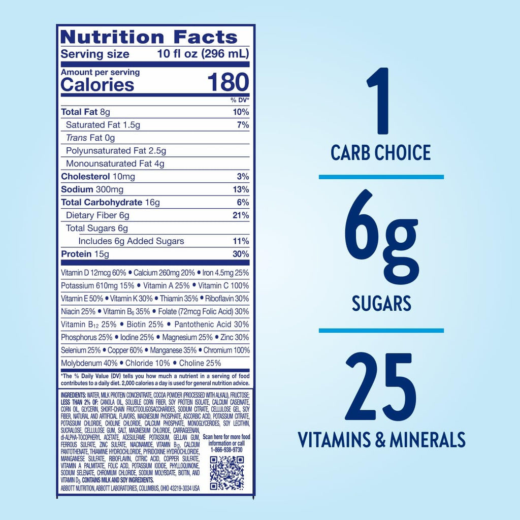 Glucerna Hunger Smart Diabetes Care Shake, Classic Chocolate, Diabetic Meal Replacement to Support Blood Sugar Management, 15g Protein, 180 Calories, Ready to Drink, 10 Fl Oz, 24 Pack