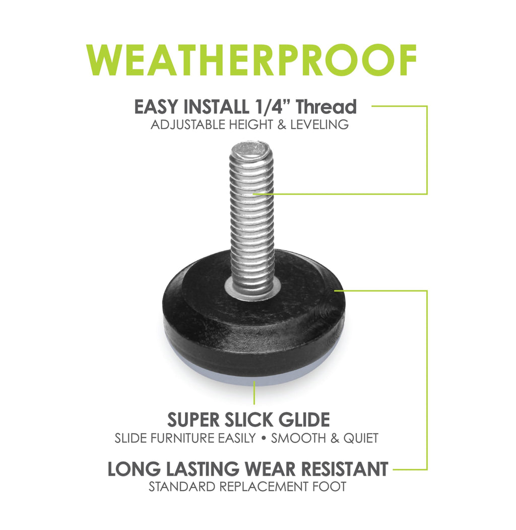Slipstick Gorilla Outdoor Adjustable Furniture Levelers (8 Pack) Weatherproof Screw in Leg Glides for Chairs, Tables, and Outdoor Furniture Feet, 1-1/8 Inch Slider Glide, 1/4"-20 BSW Thread