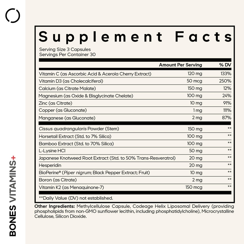 Codeage Bones Vitamins+, D3 K2, Calcium, Magnesium, Zinc, 90 Capsules