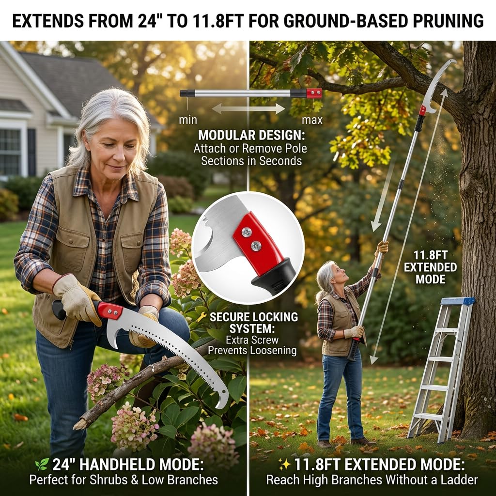 RISETEX Pole Saws for Tree Trimming 11.8 FT, Manual Pruning Saw
