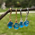 Sea Glass Earrings Sterling Silver - PEPELUALI Handmade Wire Wrap Drop Earrings Cornflower Blue Beach Jewelry Summer Gifts for Women