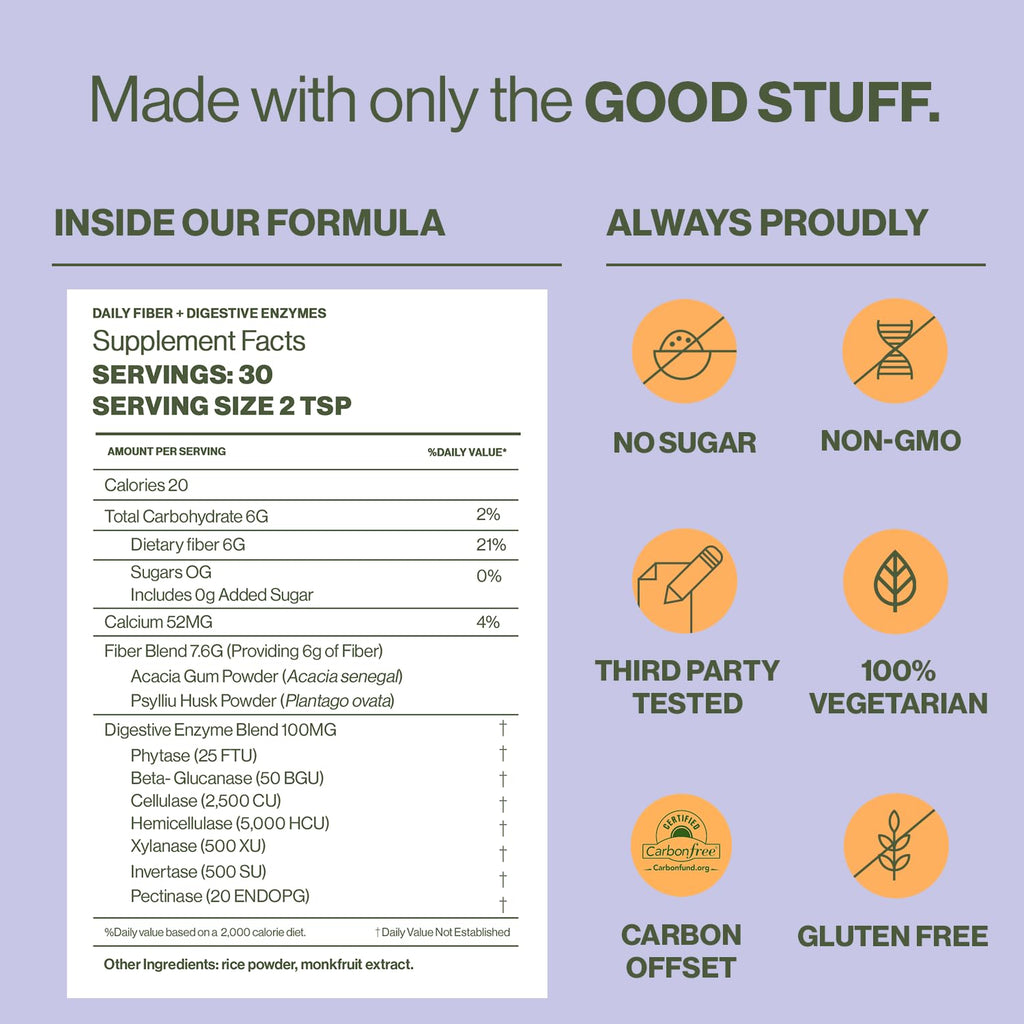 Hilma Daily Fiber and Digestive Enzymes, Fiber Supplement Powder with Prebiotics and Enzymes Formulated with Psyllium Husk and Acacia, Gluten Free, Vegan, FSA Eligible, Digestive Support, 30 Servings