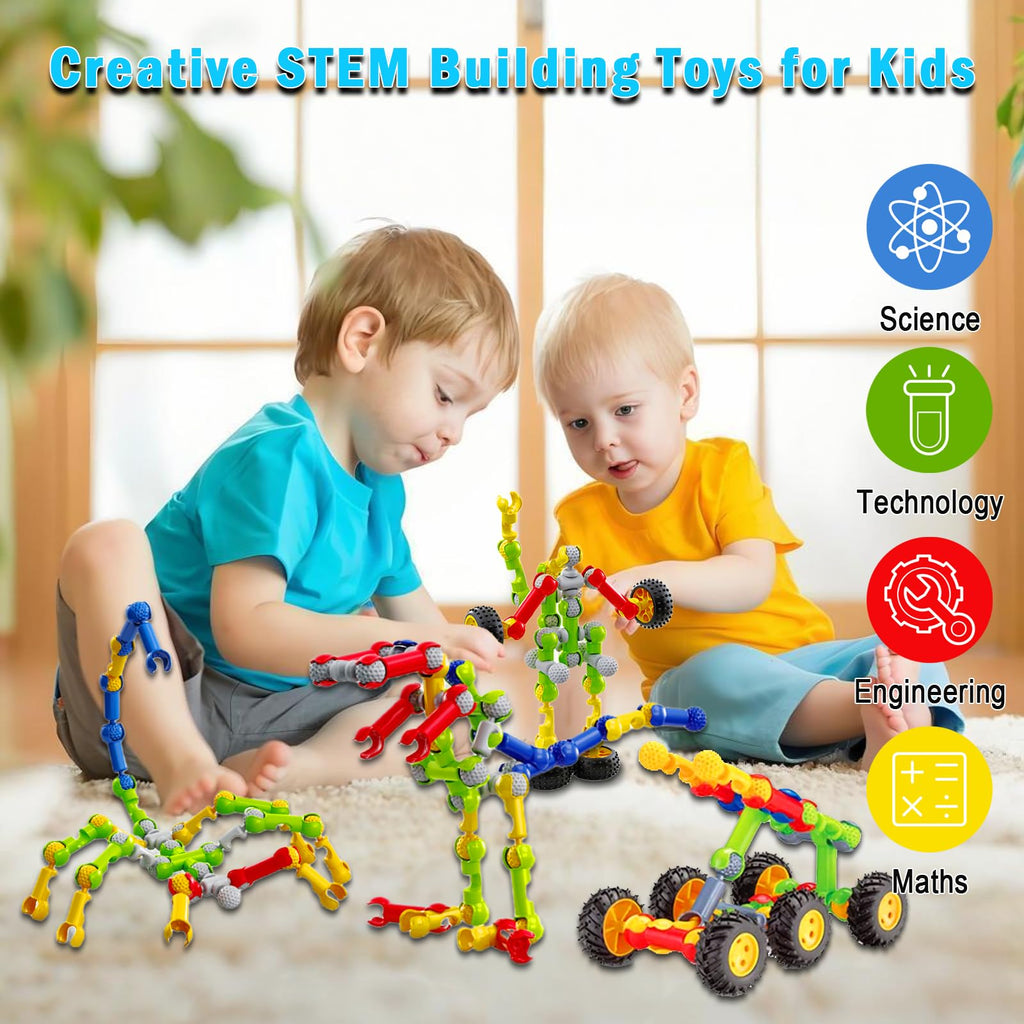 Huaker Stem Building Toys for 3 4 5 6 7 8 Year Old Boys Girls Kids,125 Pieces Building Blocks Educational Learning Toys with Large Storage Box,Ideal Christmas Birthday Gifts