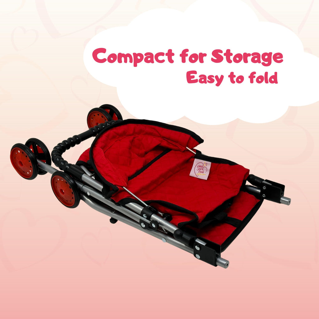 My First Baby Doll Stroller for Toddlers 3 Year Old Girls, Little Kids | Folding Baby Stroller for Dolls, Toy Stroller for Baby Dolls with Bottom Storage Basket, Foldable Frame, Canopy, Seatbelt