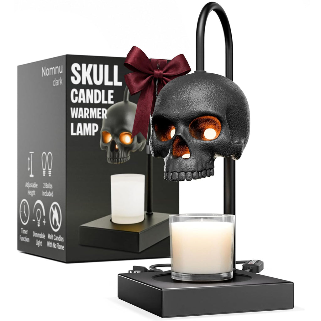Nomnu Skull Candle Warmer Lamp, Black Spooky Gothic Decor w/Timer & Dimmer