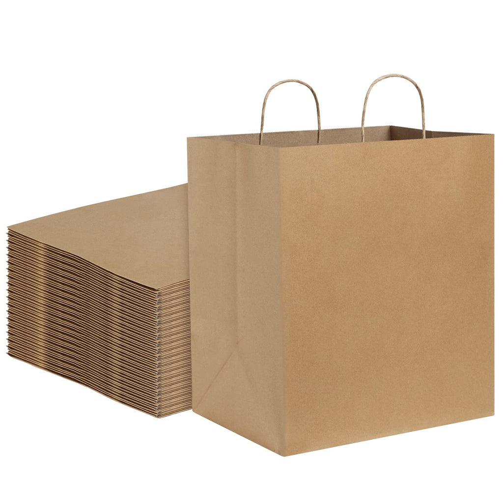 BagDream Kraft Paper Bagsr 50Pcs 14x10x15.75 Ultra Wide Large Paper Gift Bags with Handles for Takeouts, Parties, Shopping, Food Packing, Recyclable Food Service Bags Brown Paper Grocery Sacks