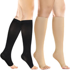 +MD 2 Pairs 20-30 mmHg Compression Socks for Women & Men, Knee High Open Toe Stockings, Graduated Support & Comfort Hose Nude/ Black, 3X-Large