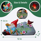 Elegondrar Funny Garden Gnomes Statue with Welcome, Solar Outdoor Gnomes Decorations for Yard, Patio, Lawn, Christmas Birthday Housewaming Gifts, for Dad, Men, Husband, Grandpa, 11.8 Inch, Resin