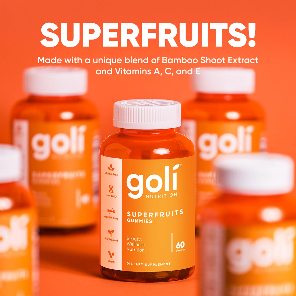 Goli Superfruits Beauty Gummies with Bamboo Silica - Vitamins A, C, E, Zinc - Collagen Support with Superfruit Blend - Vegan, Non-GMO, Gluten-Free - 60 Count (Pack of 3)