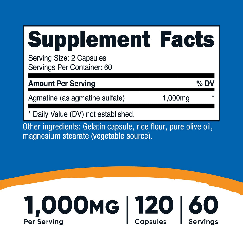 Nutricost Agmatine Sulfate 1000mg, 120 Capsules (2 Bottles) - Gluten Free, Non GMO, 500mg Per Capsule