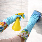 Bamllum 3 Pairs Rubber Cleaning Gloves, Household Kitchen Dishwashing Gloves with Cotton Flocked Liner, Long Cuff 16 Inches, Reusable, Non-Slip (Medium, Blue+Pink+White) (Pack of 2)
