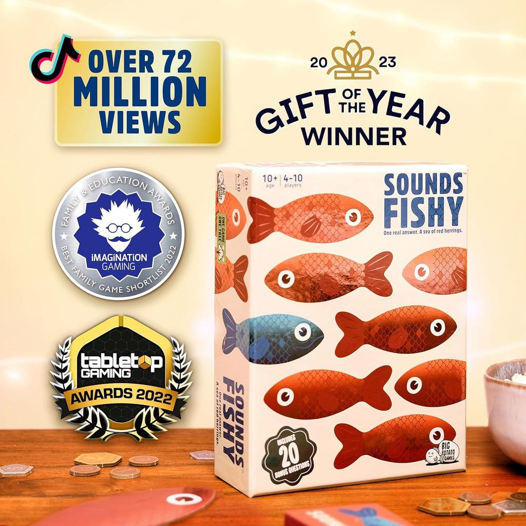Sounds Fishy: Funny Bluffing Trivia Board Game for Families, 4-10 Players
