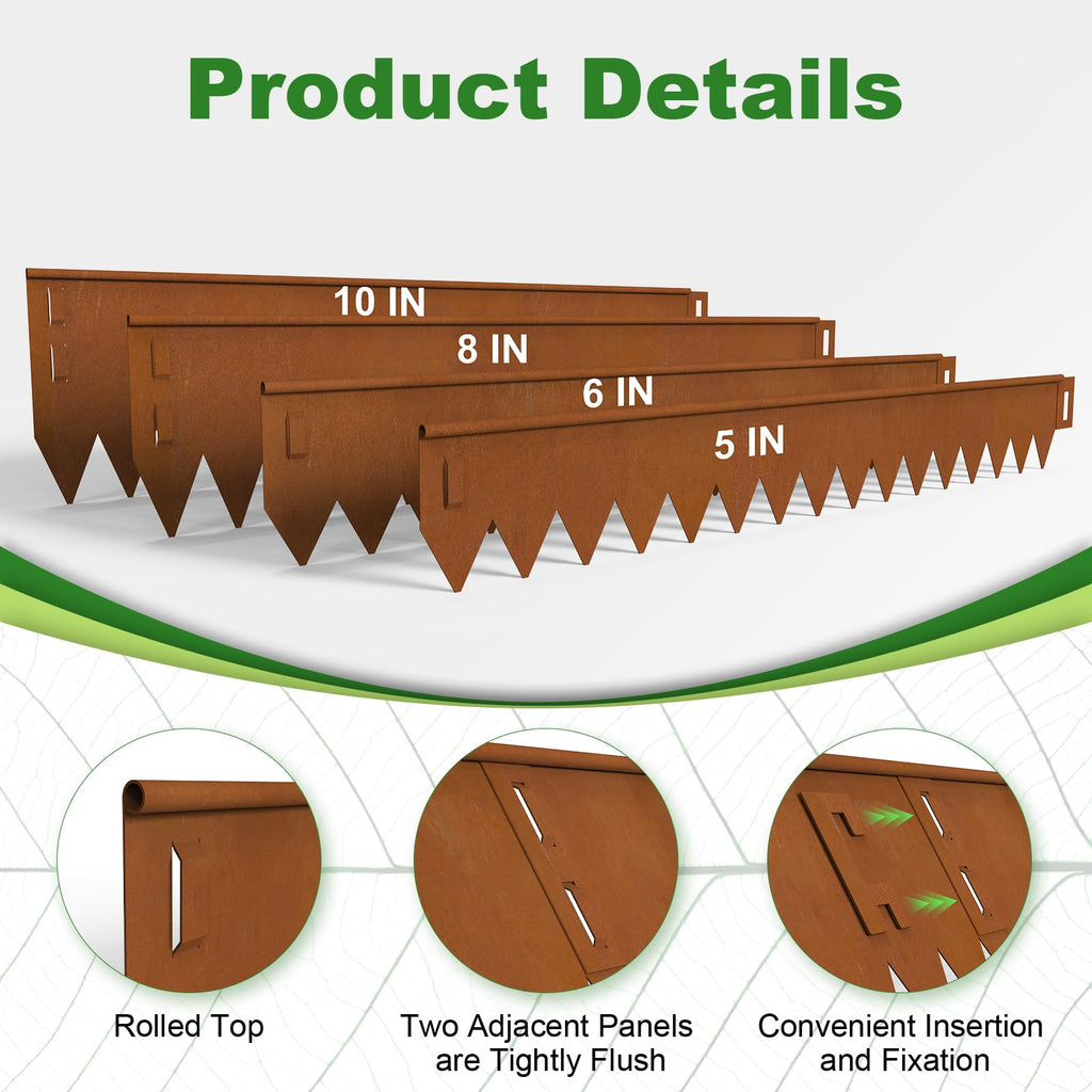 Gabviem 8 Inch Cor Ten Steel Landscape Edging Kit – Metal Garden Border