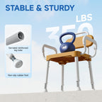 Loyoda Shower Chair for Inside Shower ，Bath Chair with Arms and Back,Aluminum Shower Stool for Tub,Slip Resistant Shower Bench,Height-Adjustable Shower Seat with Padded Handles for Seniors，Brown