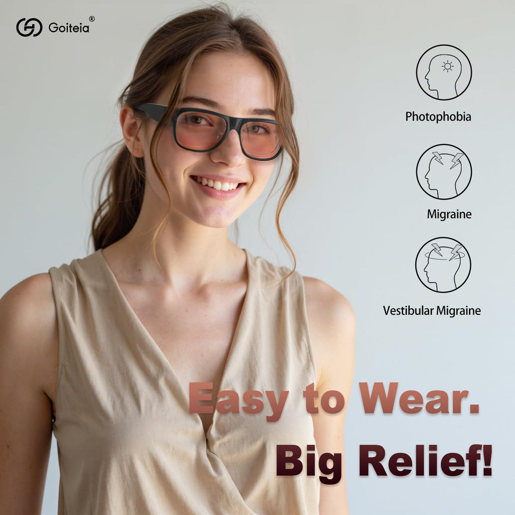 Goiteia FL-Rose Migraine Glasses Fit Over Glasses, Light Sensitivity Glasses for Fluorescent LED Glare/Screen Light/Migraine Relief, Block The Light From The Side