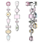 Swarovski Gema Drop Earrings, Asymmetrical design, Mixed cuts, Long, Multicolored, Rhodium Finish