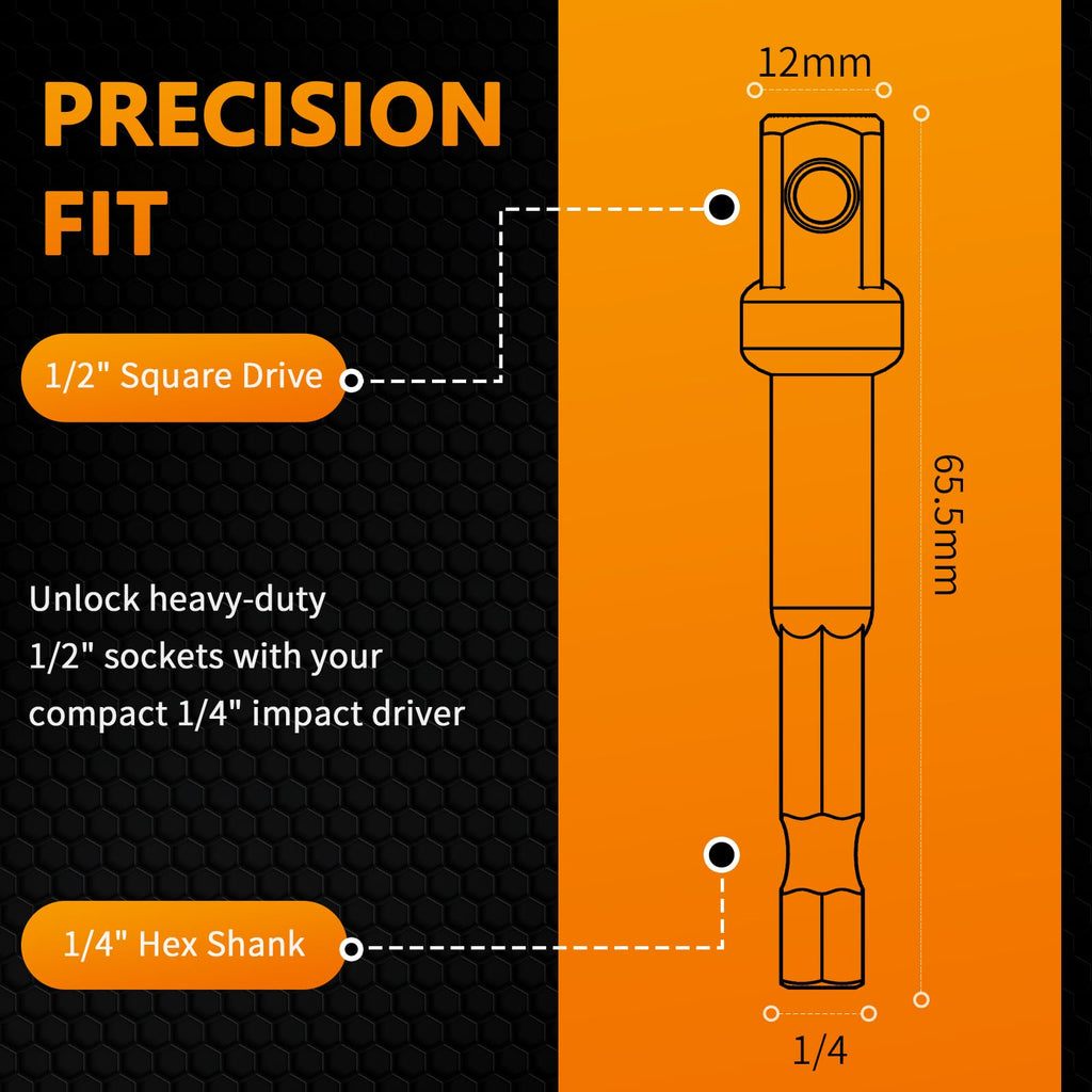 Mellbree 1/2 Impact Socket Adapter 1/4 to 1/2 for Impact Driver/Drill