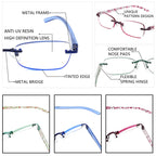 JJWELL 3 Pack Blue Light Blocking Reading Glasses for Women, Anti Eyestrain/Computer Glare UV 400 Filter Readers with Spring Hinge, Lightweight Rimless Tinted Metal Blue Rays Eyeglasses (4.00)