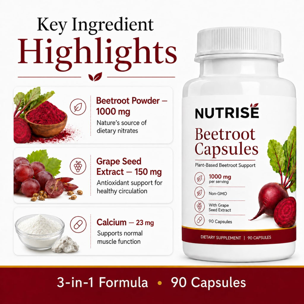 Onswildc Nutrise Beetroot Capsules，Vegan, Non-GMO, Gluten-Free, 90 Capsules
