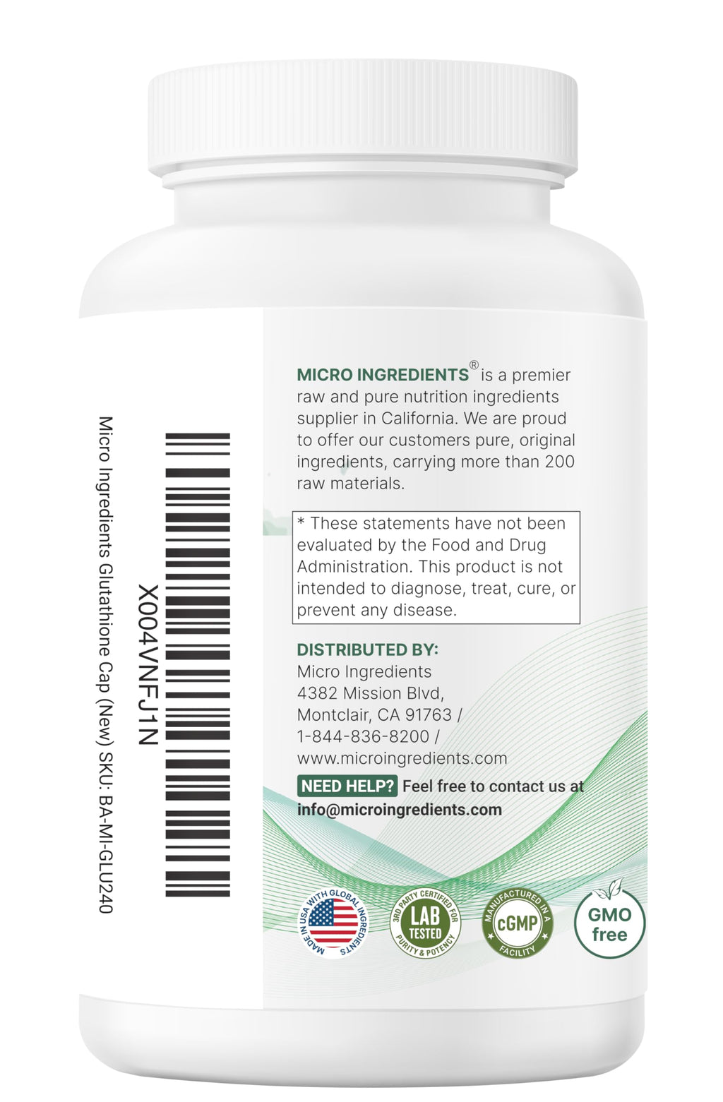 Micro Ingredients Glutathione 500mg with 100mg Vitamin C Supplement, 240 Veggie Capsules | Reduced Glutathione + Fat Soluble Ascorbyl Palmitate Complex | Non-GMO, Filler Free