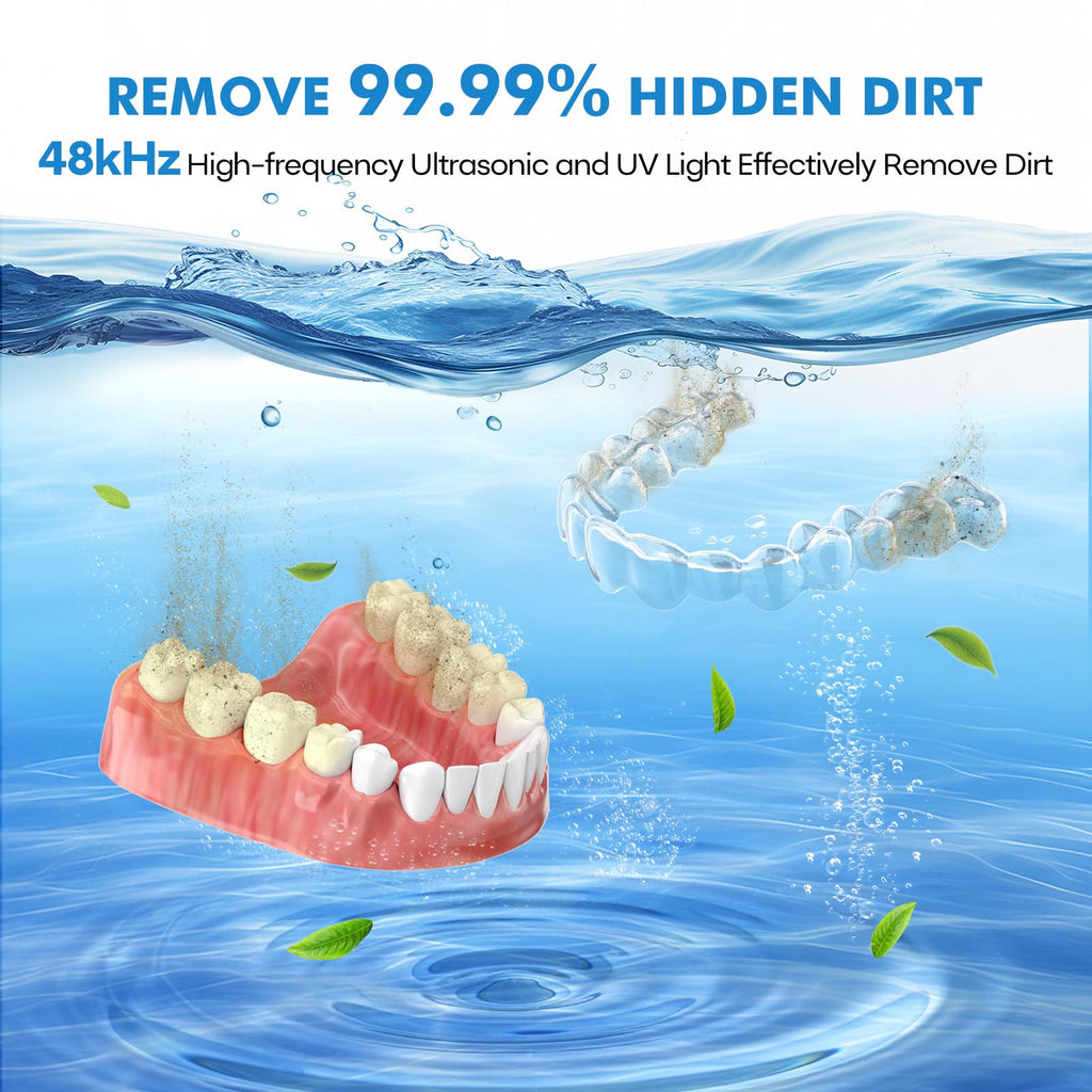 Upgraded Ultrasonic Retainer Cleaner Machine, 48kHz Ultrasonic Dentures Cleaner for Mouth Guards, Braces, Aligner, Toothbrush & Jewelry, 200ML Capacity, White