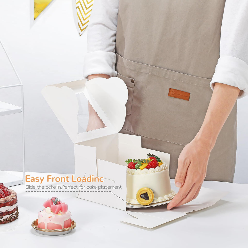 EQOREIIN Mini Cake Boxes 6 Inch with Window, 48 Set Bakery Boxes with Cake Boards & Stickers, Cupcake Box for Birthday, Party, Wedding, Mother's Day, Valentine's Day, Christmas（6x6x5 inch）