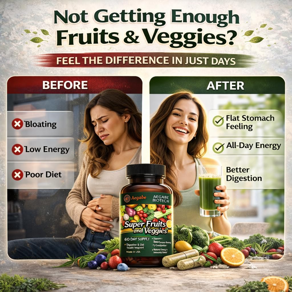 Super Fruits and Veggies Supplement,36 Fresh Veggies & Fruits,Balance of Nature Daily Nutritional Supplement for Digestive Health & Constipation Relief,60-Day Supply,Made in USA