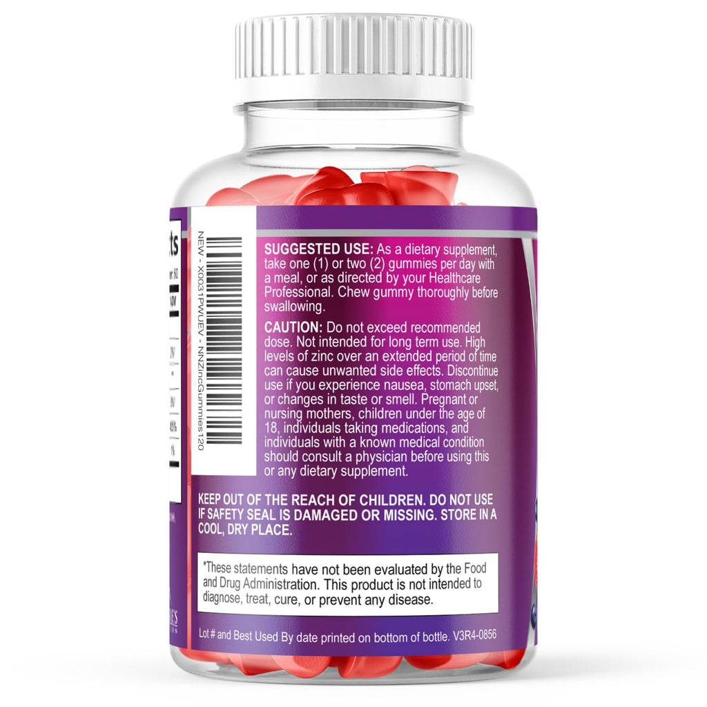 Zinc Gummies 50mg Per Serving - Immune Skin & Bone Support Health Gummy - Premium Antioxidant Chewable, High Absorption Vegan, Best Zinc Supplements Vitamin for Adults, Tasty Berry Flavor, 120 Gummies