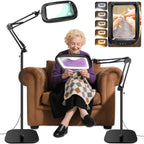 30X 10X Extra Large Floor Magnifying Glass with Light and Stand,7-inch Adjustable Height Floor Magnifying Lamp,2 in 1 Lighted Magnifiers for Close Work, Sewing,Crafts,Hobbies,Reading,Black