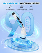 Electric Spin Scrubber, Shower Scrubber with Long Handle, 7 Brush Heads, 2-Speed Cordless Bathroom Cleaning Brush, 54in Extendable Electric Cleaning Brush for Tub, Floor, Kitchen & Barbecue Grill