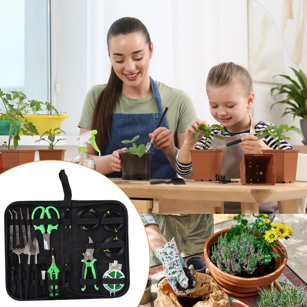 Bonsai Tools Kit 20 Pcs Garden Tools Set for Starters, Gardening Gifts for Women Men Includes Bonsai Wire Kit, Plant Mat, Pruning Shears, Bonsai Scissors, Succulent Tools in Leather Storage Bag