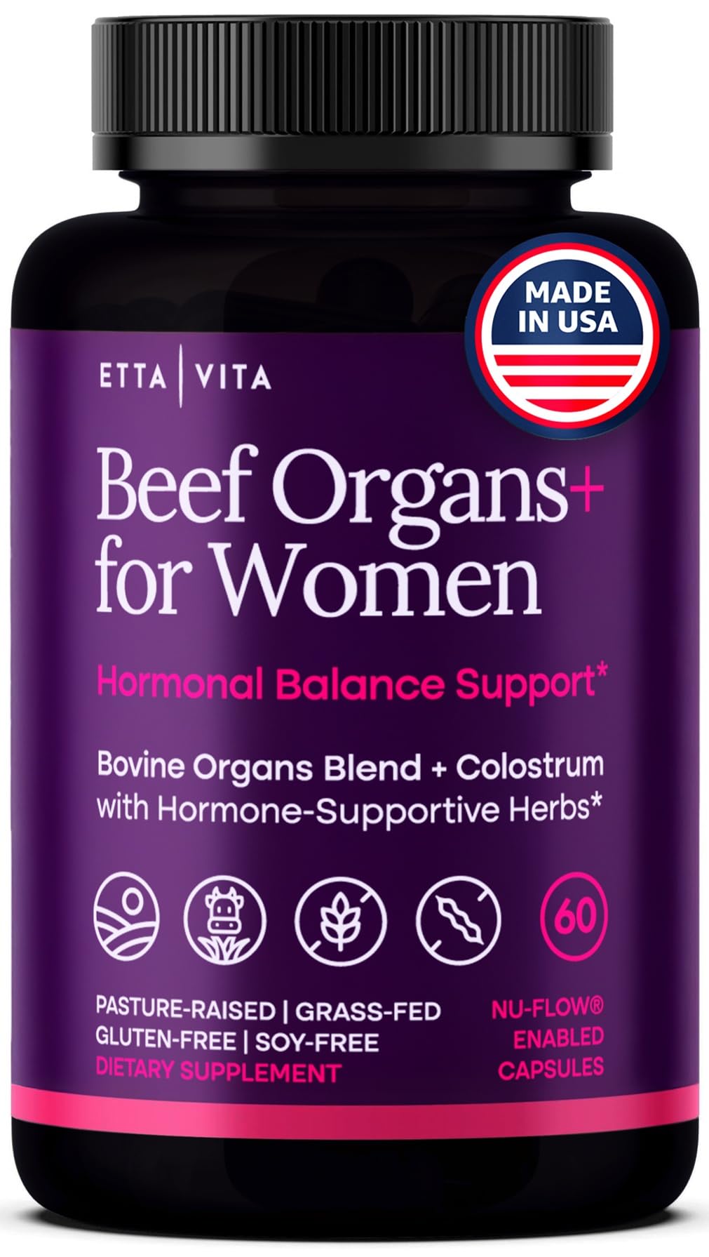 Primal Beef Organ Supplement for Women (Made in USA) Boosted w Shatavari, Maca, Ashwagandha, and Chasteberry - Grass Fed Uterus, Ovary, Liver, Kidney, Heart Bone Matrix, Gotu Kola and Queen Colostrum