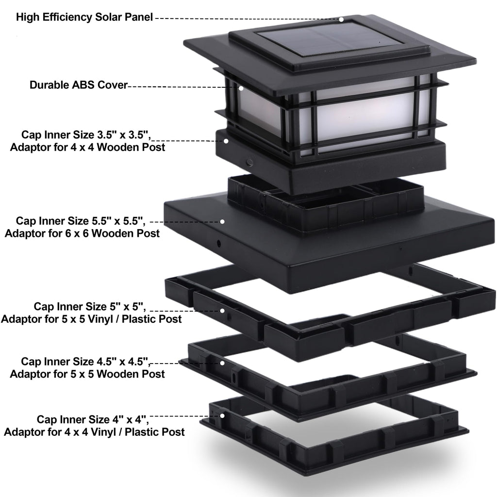 Dynaming 8 Pack Solar Post Cap Lights Outdoor with Flickering Flame Light, Fence Post Solar Lights Fit for 4x4 5x5 6x6 Vinyl/Wooden Posts, High Brightness SMD LED Lighting Decor for Garden Deck Patio